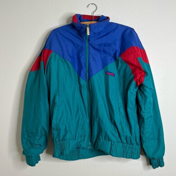Vintage Men's Green Blue Red Long Sleeve Zip Up Front Windbreaker Jacket Size L - Picture 1 of 10